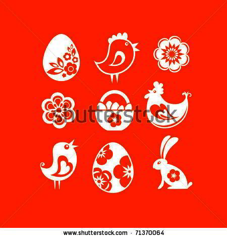 White Easter icons on orange background